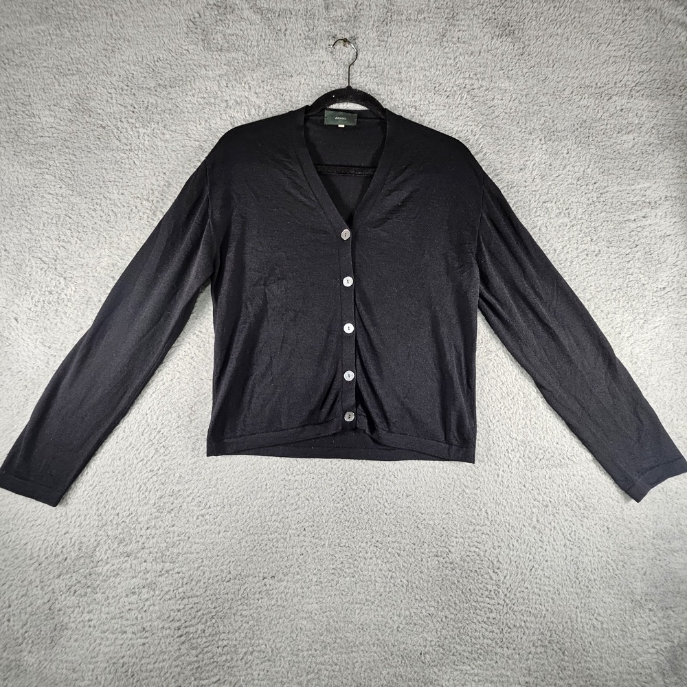 Zanone Cardigan Mens 46/XS Black Silk Cashmere V-Neck Sweater Designer Old Money